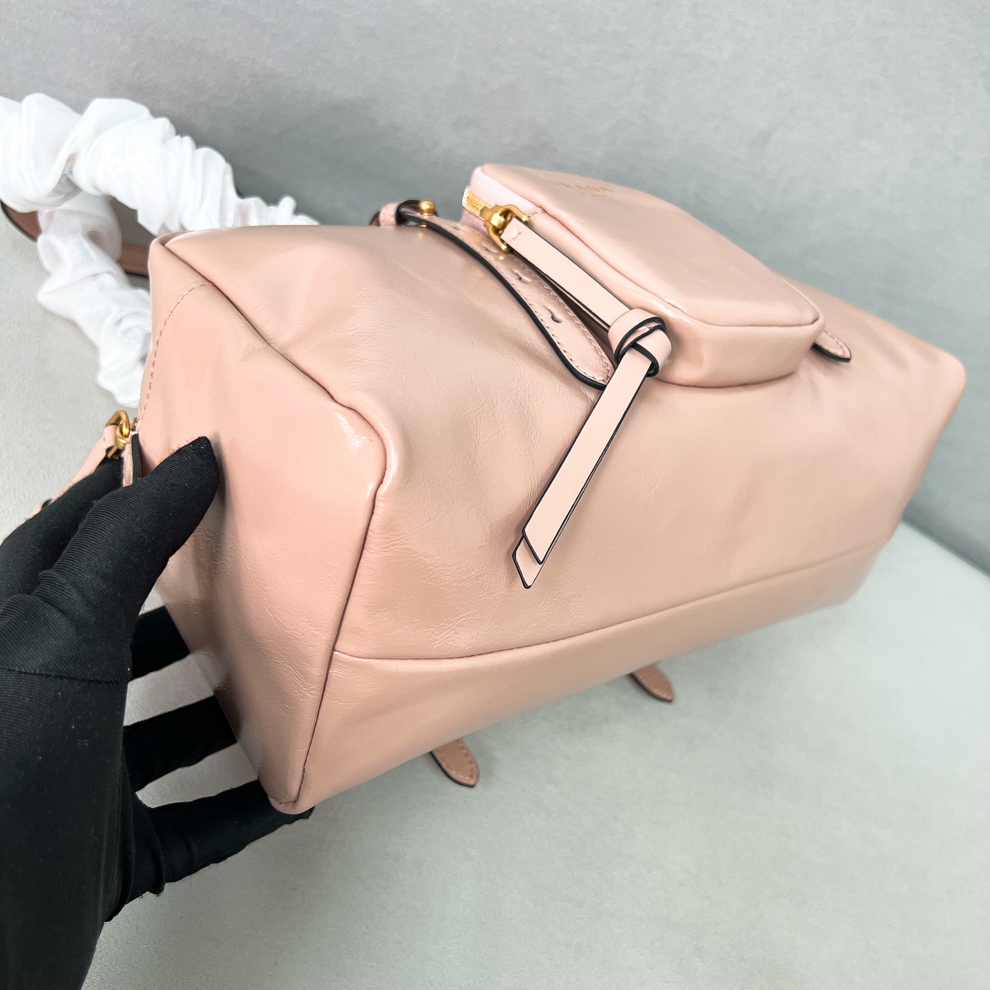 Bagsaaa Pra*a Dangle medium leather top-handle bag 1BB138 powder pink - 30cm