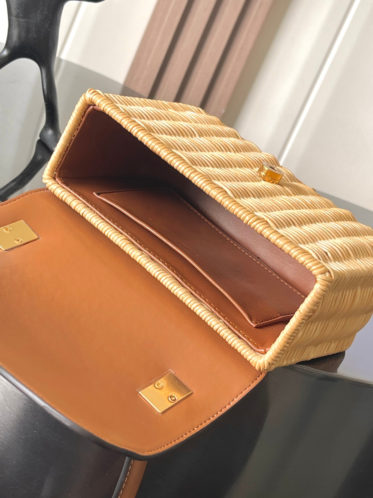 Bagsaaa Ce1i*e Teen Garance Bag In Wicker And Natural Calfskin 119672 - 18.5cm