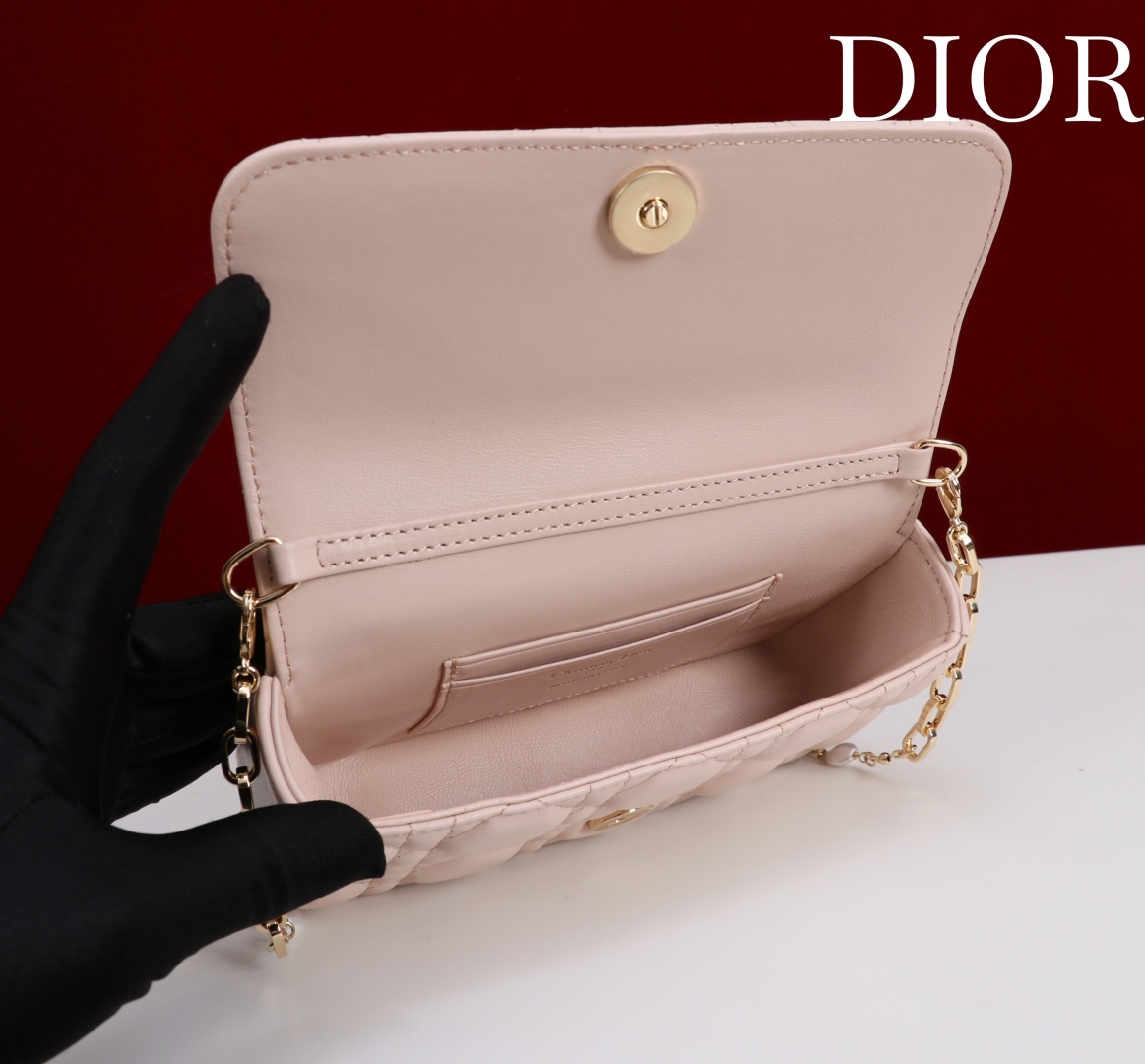 Bagsaaa My D10r - D10r Talk Phone Pouch Light Pink Cannage Lambskin - 18cm