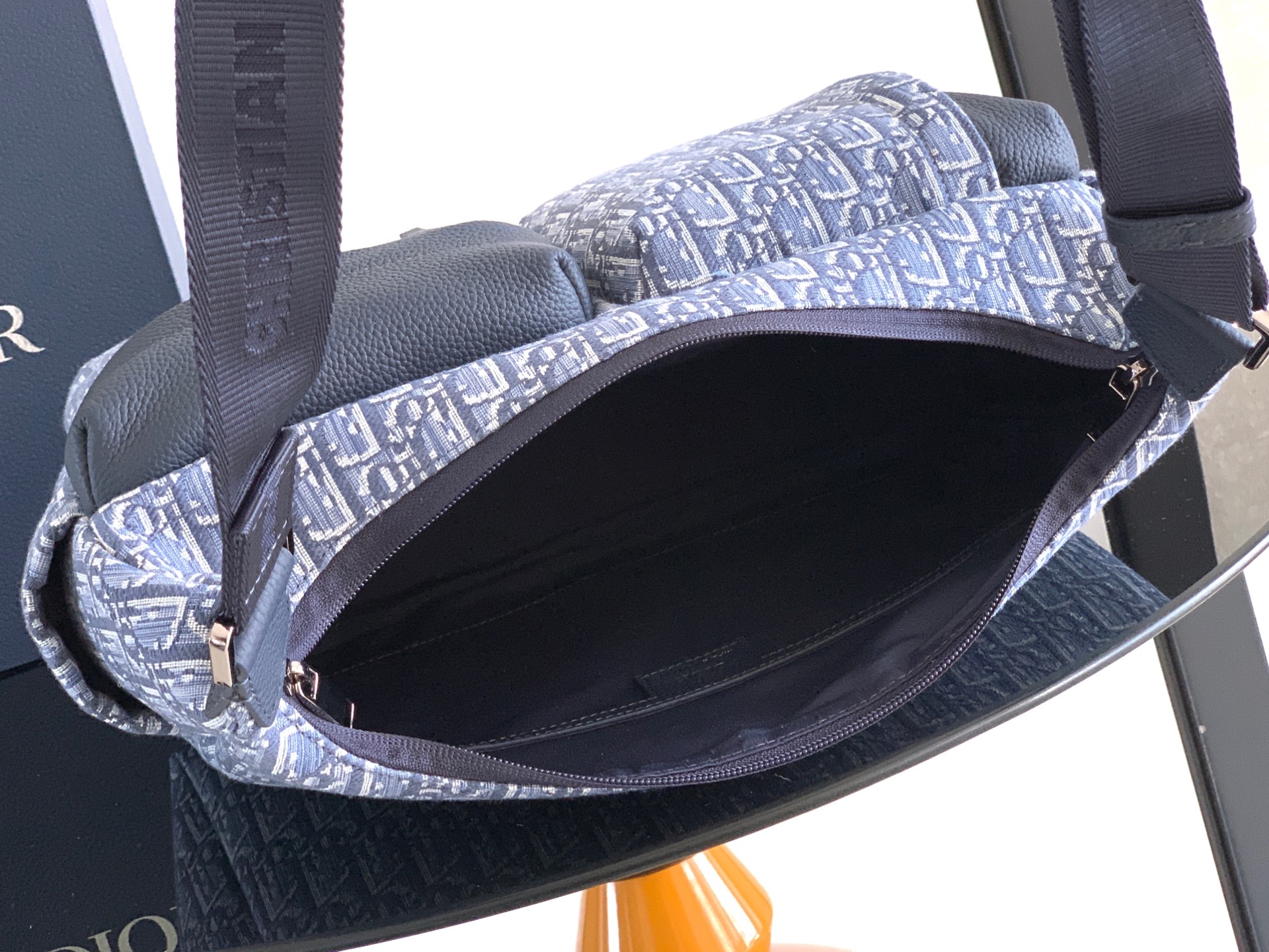 Bagsaaa D10r Medium Rider Soft Hobo Bag Blue D10r Oblique Jacquard and Blue Grained Calfskin - 36cm