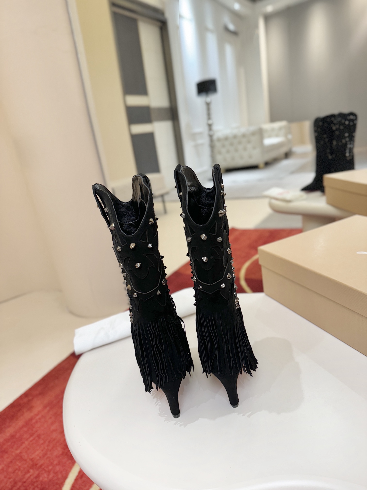 Bagsaaa Chr1st1an Louboutin Santia Fringe 85mm boots in black