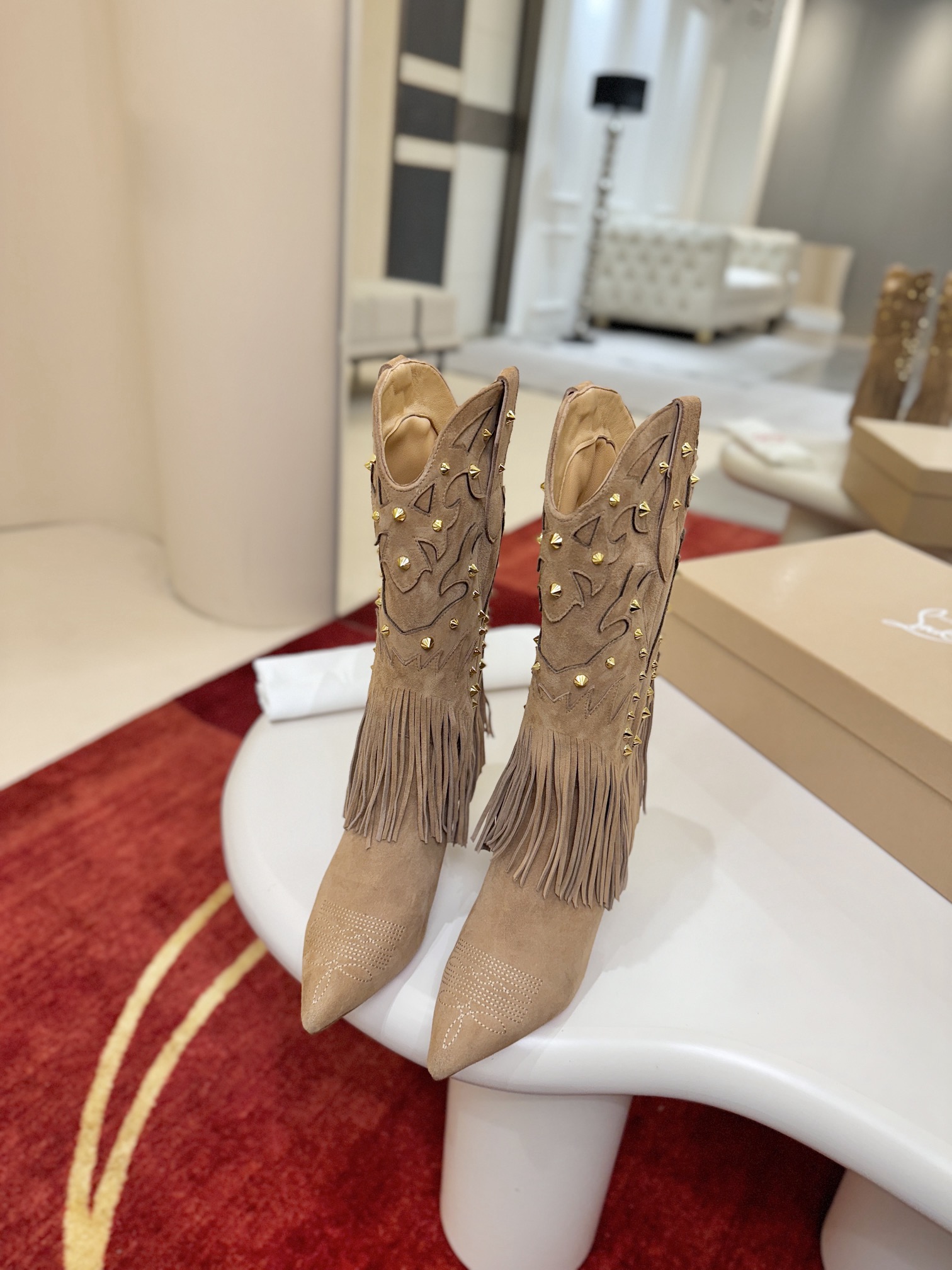 Bagsaaa Chr1st1an Louboutin Santia Fringe 85mm boots in beige