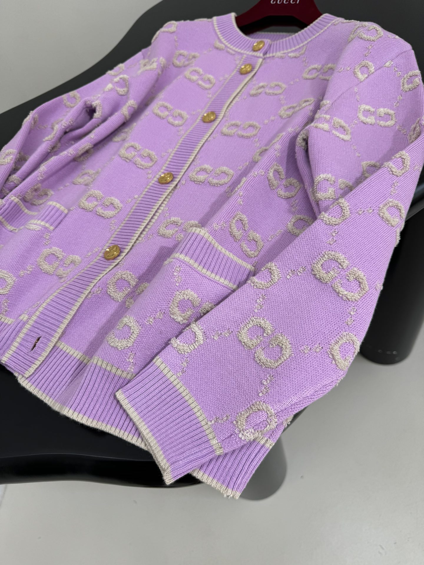 Bagsaaa Gvc*1 GG wool bouclé jacquard cardigan light purple