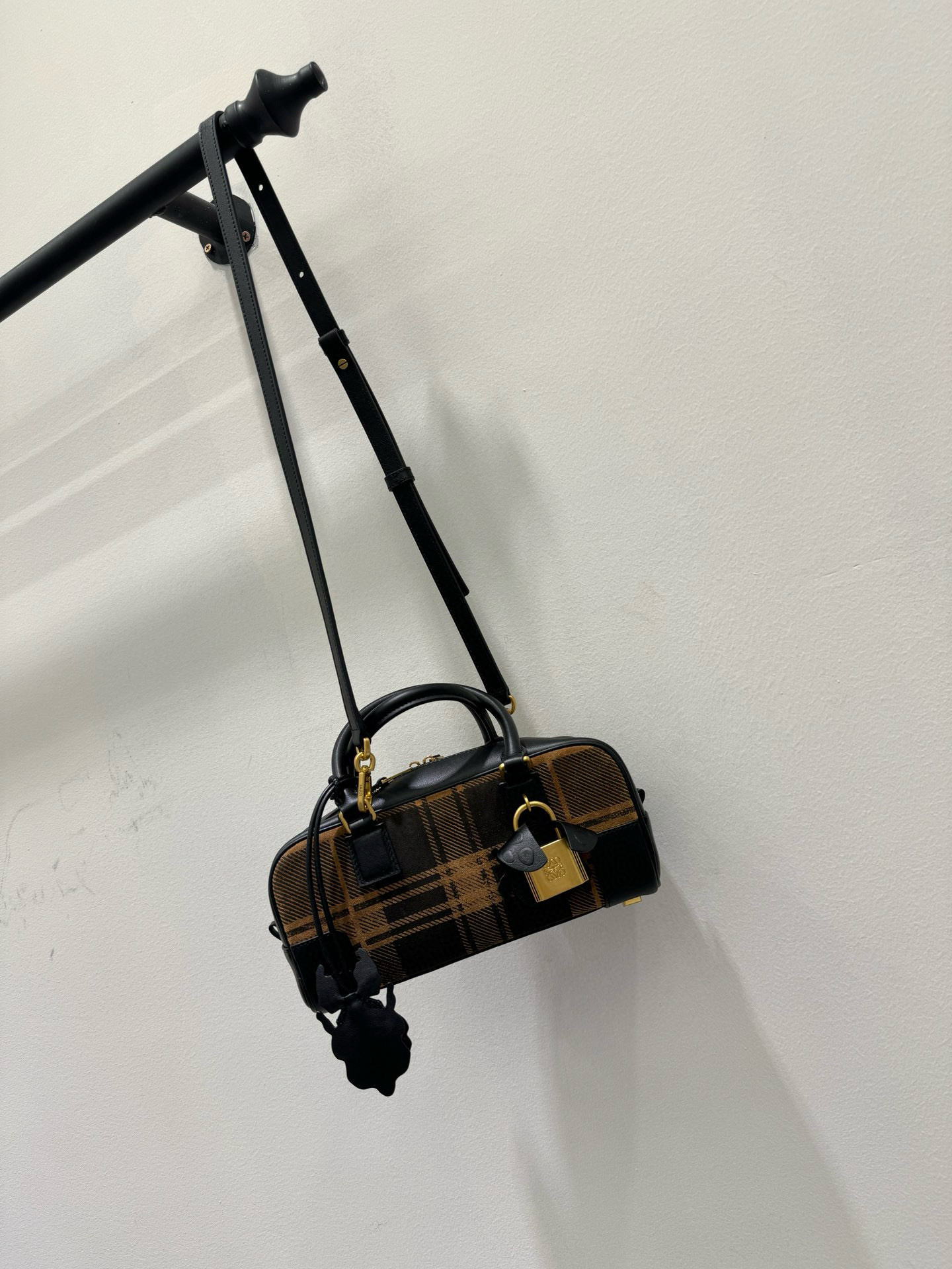Bagsaaa Amazona 23 Cropped Bag in Tartan Suede and Napa Calfskin tan - 23cm