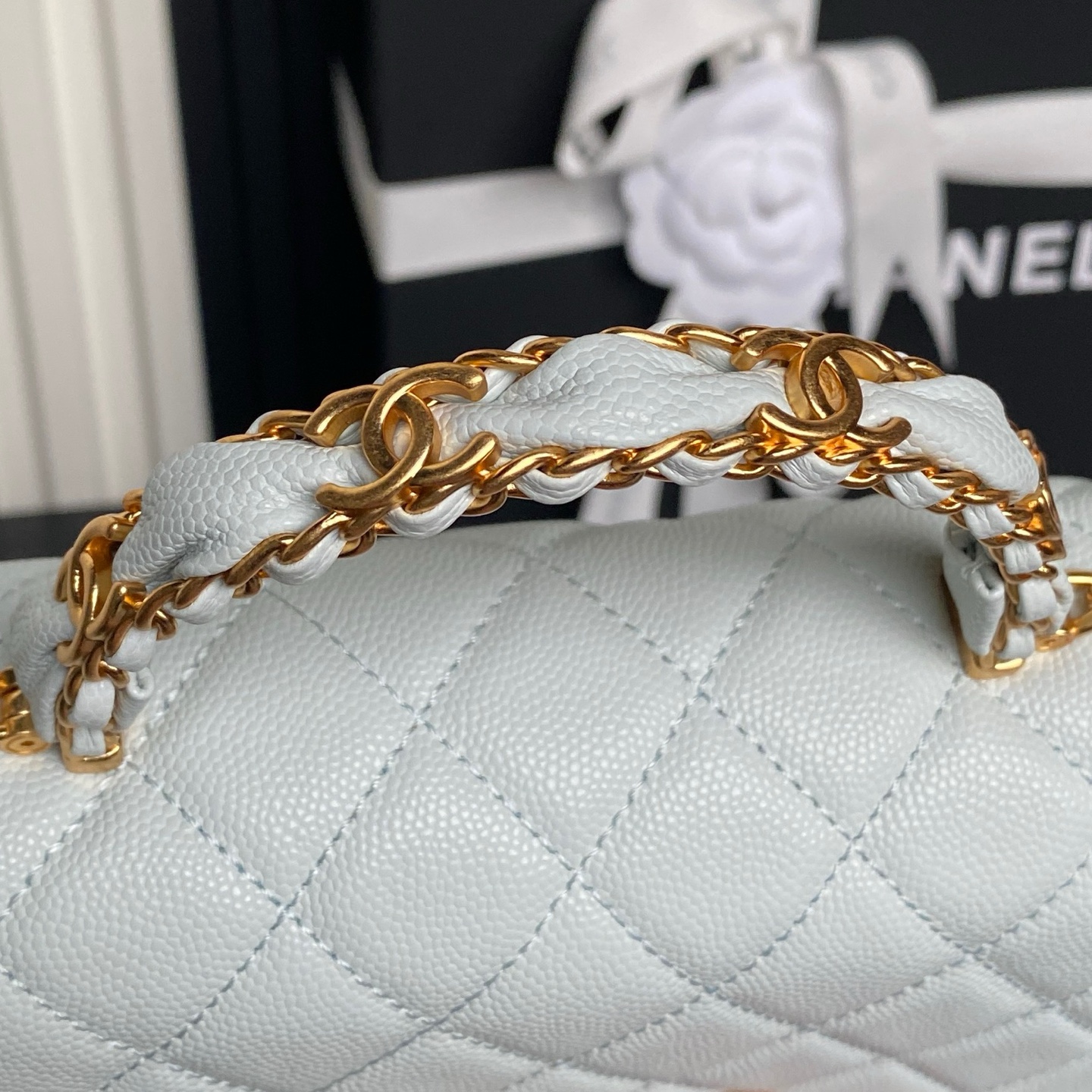 Bagsaaa Ch**el Clutch with chain AP4798 Light Blue - 18.5cm