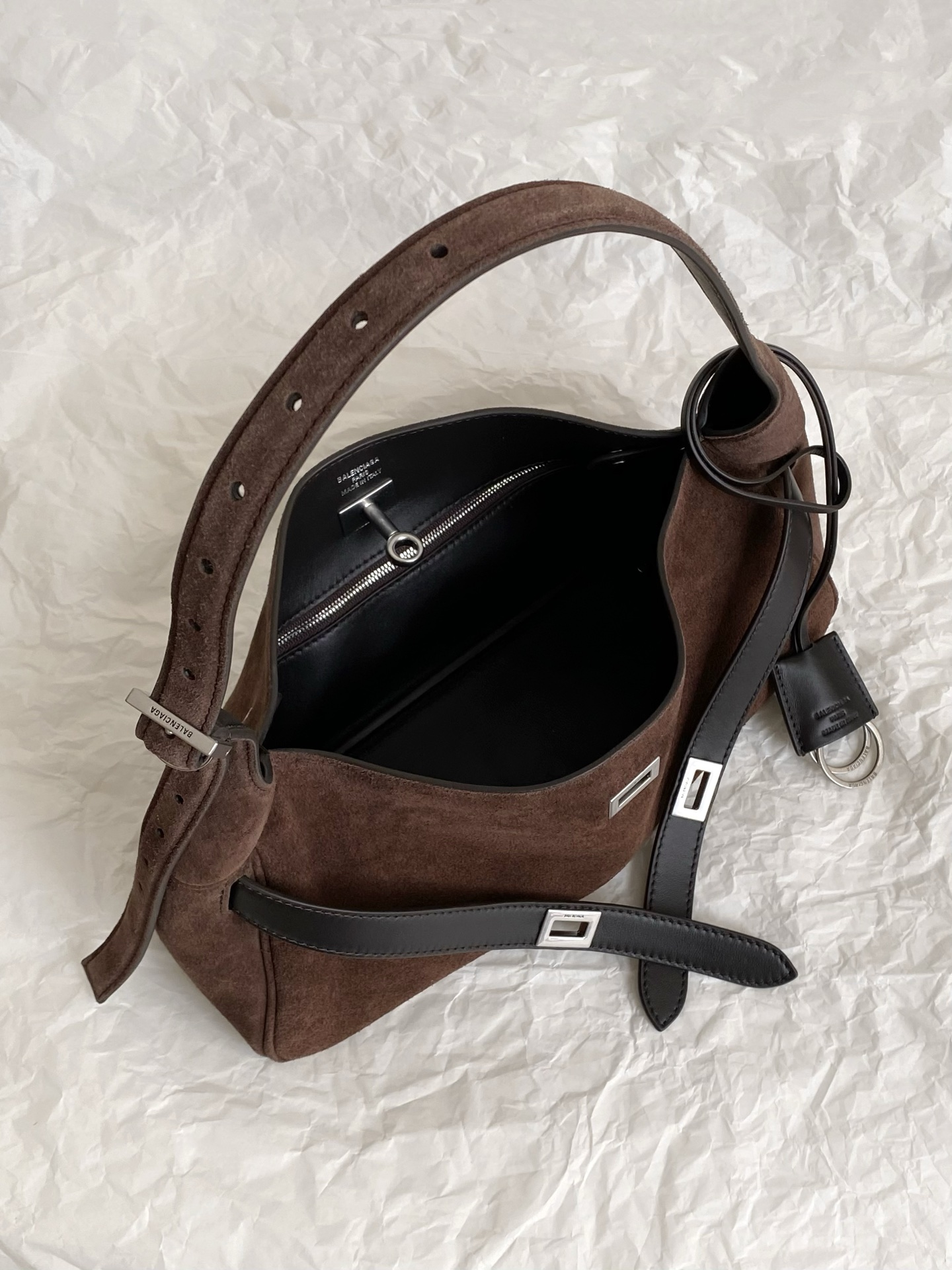 Bagsaaa Ba1en*iaga Bel Air small shoulder bag dark brown suede - 30cm