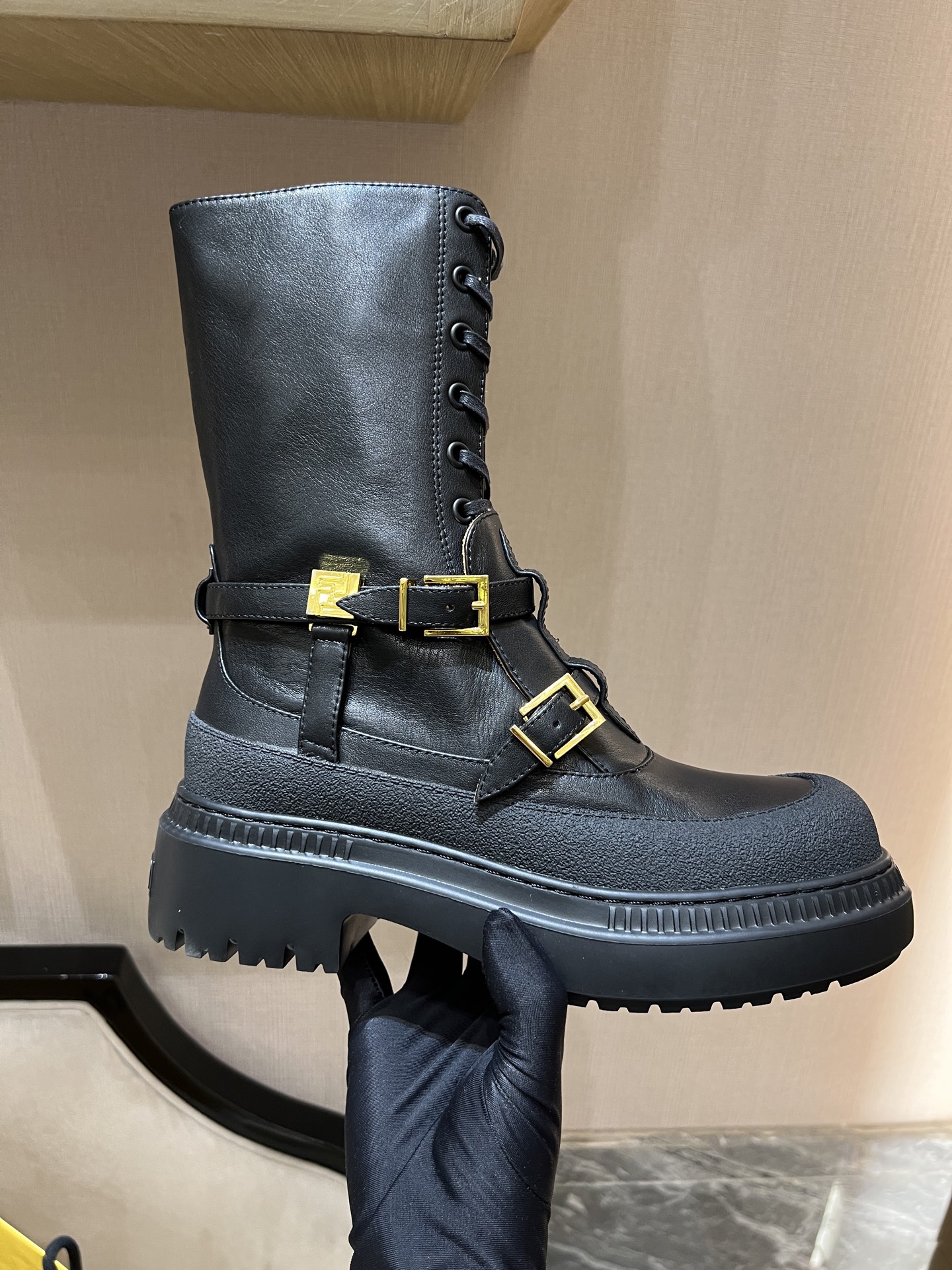 Bagsaaa F**di Delfina leather biker boots in black