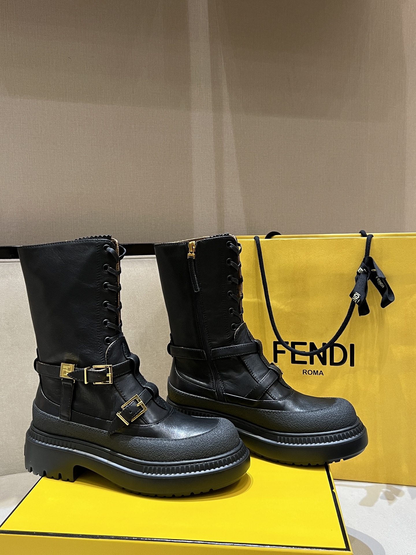 Bagsaaa F**di Delfina leather biker boots in black
