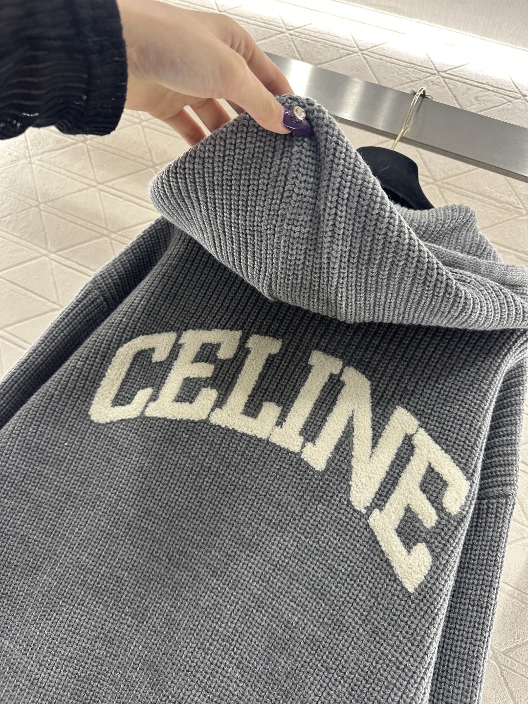Bagsaaa Ce1i*e Homme Logo-Appliquéd Ribbed Wool Hoodie in grey