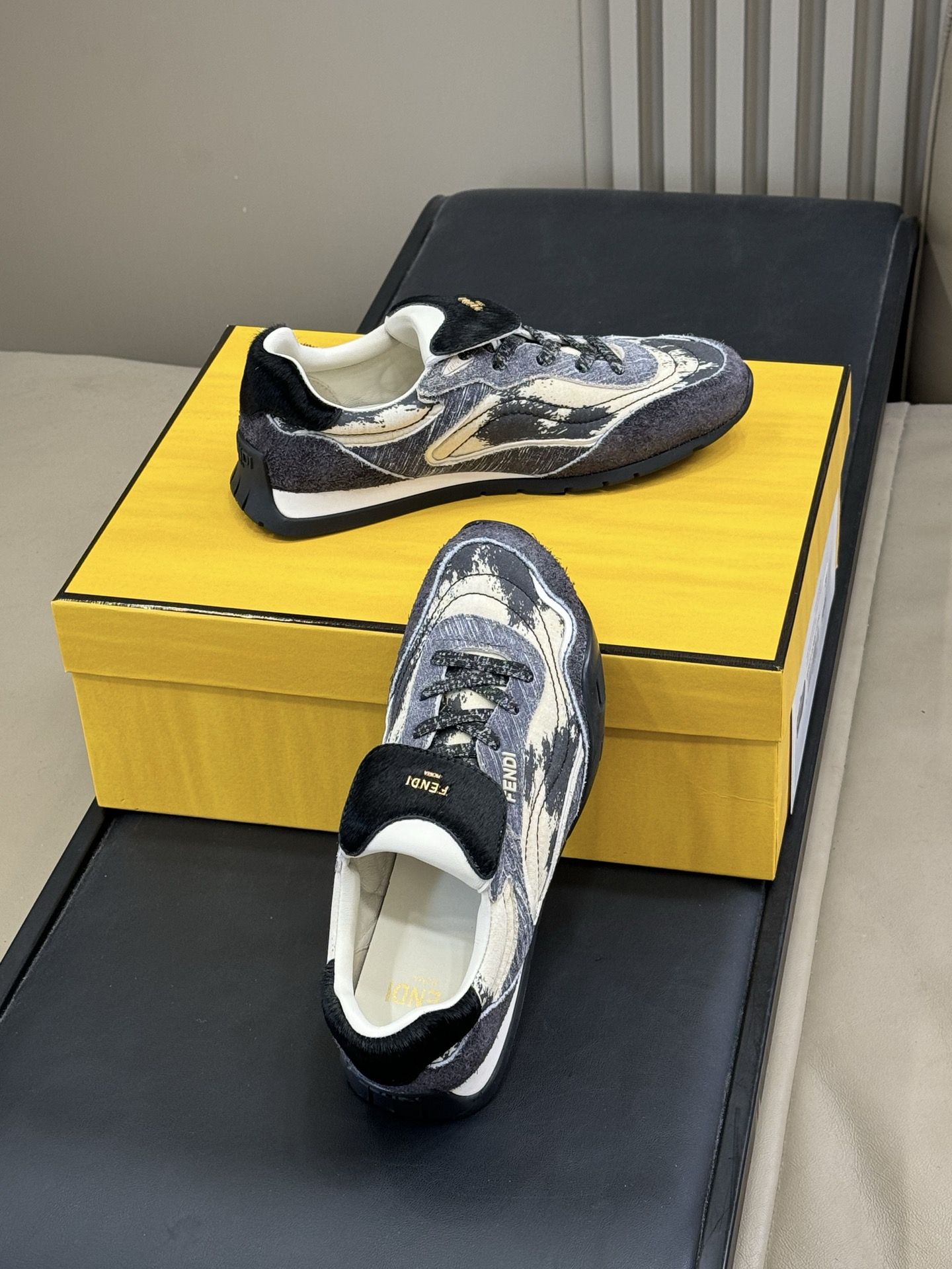 Bagsaaa F**di Wave Pulse sneakers in grey technical fabric with black suede
