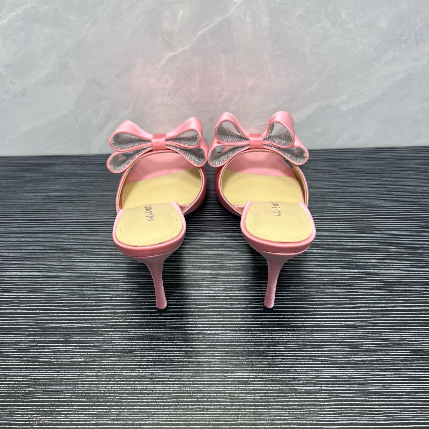 Bagsaaa Mach & Mach Le Cadeau satin mules in pink with a large bow