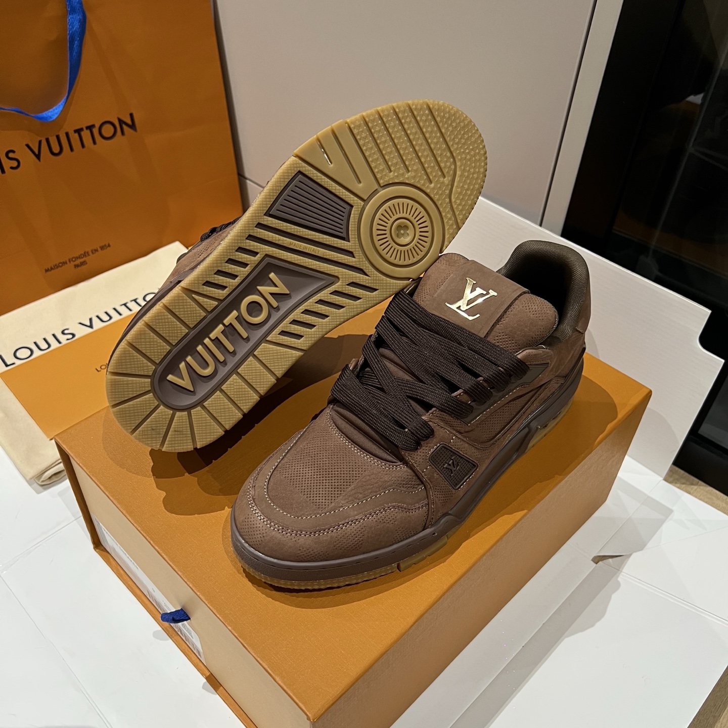 Bagsaaa L0vis Vvtt0n LV Trainer sneakers in moka brown
