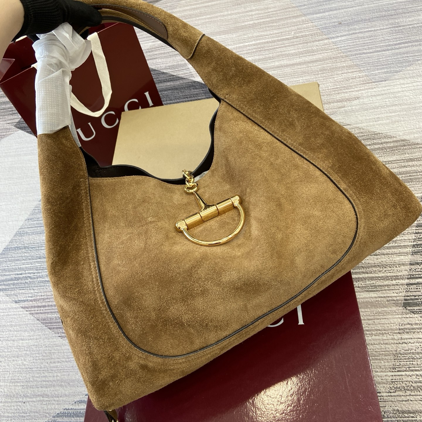Bagsaaa Gvc*1 Softbit maxi shoulder bag 837466 brown suede - 46cm