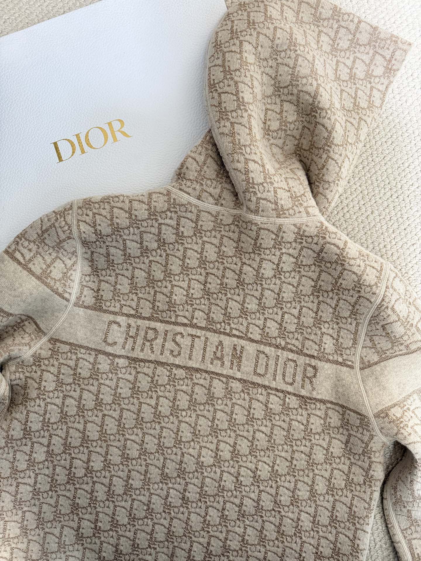 Bagsaaa D10r Reversible Zipped Cardigan with Hood Gold-Tone Metallic Cashmere-Blend Knit