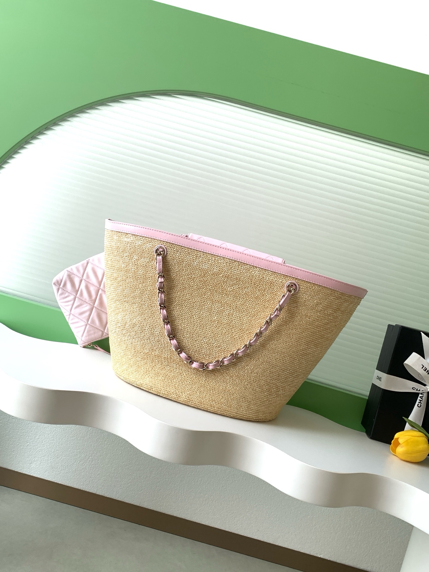 Bagsaaa Ch**el Large Shopping Bag AS5952 Beige & Pink - 54cm