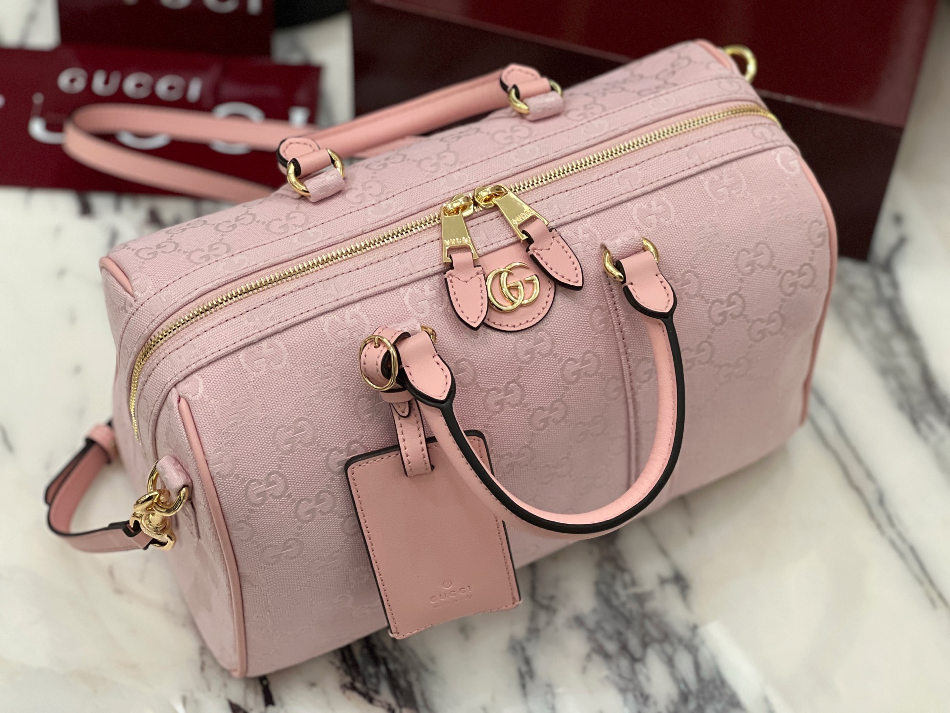 Bagsaaa Gvc*1 Ophidia medium boston bag 857595 pink - 30cm