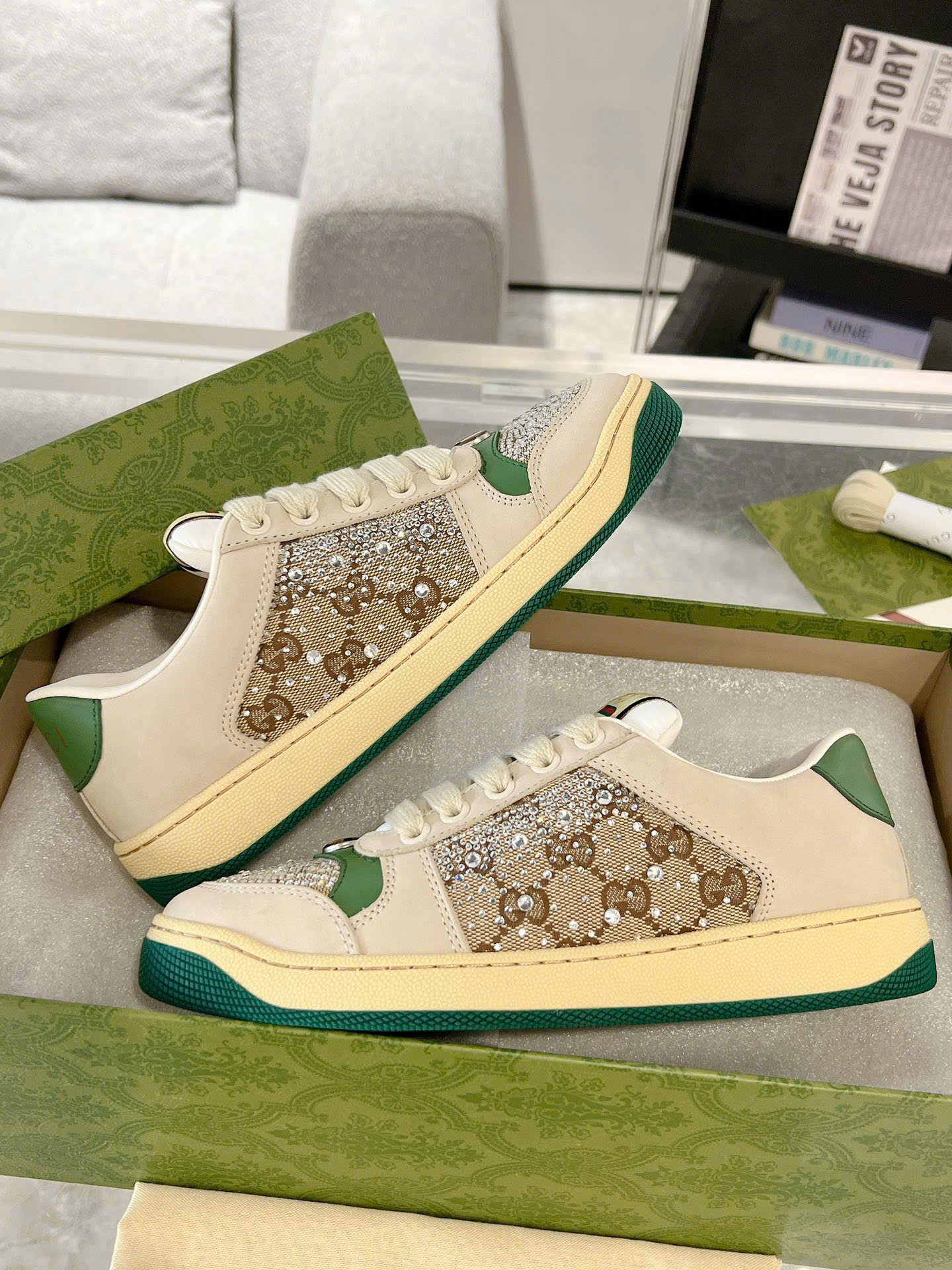Bagsaaa GG crystal Screener sneaker green