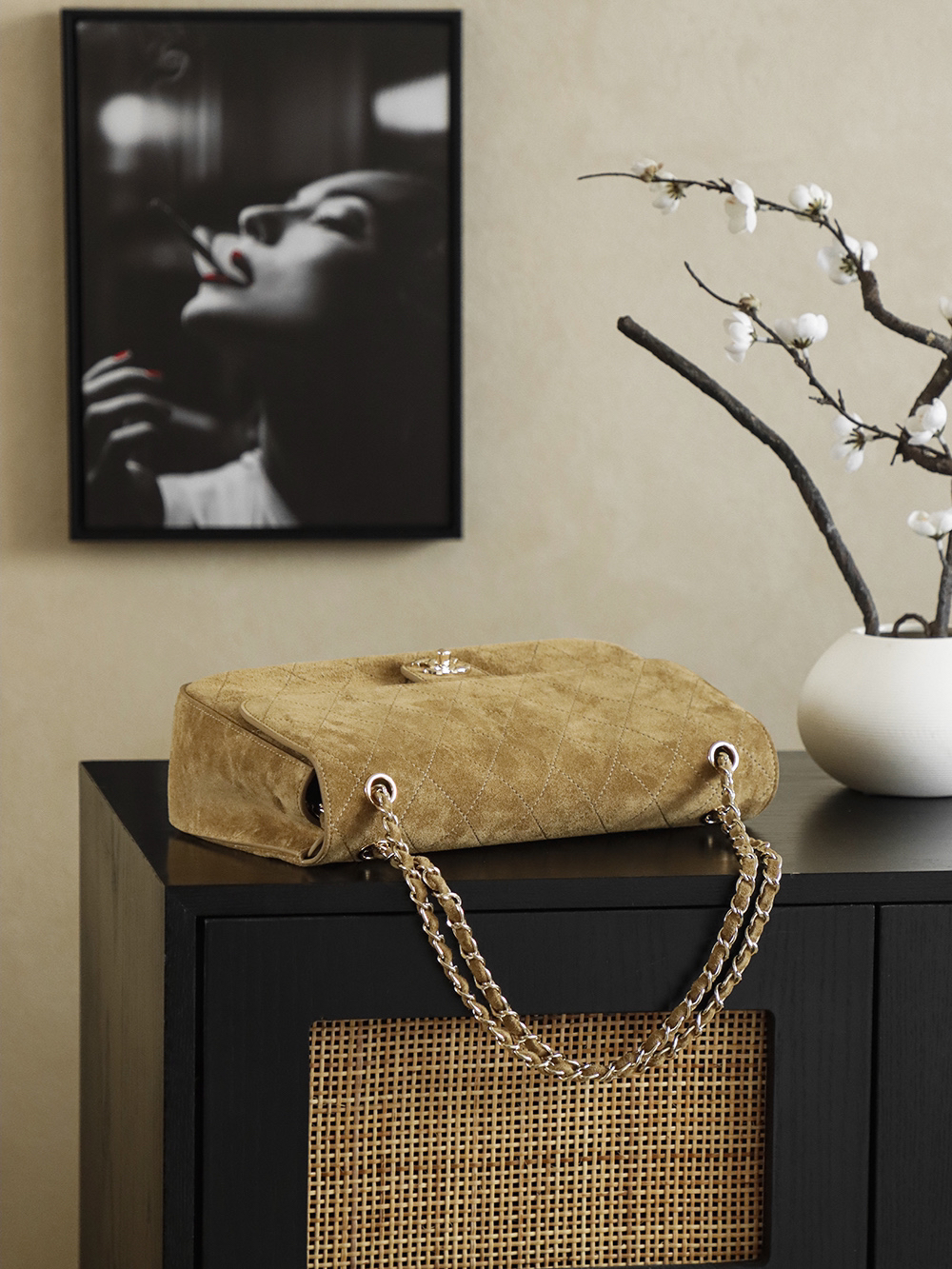 Bagsaaa New Collection 2026 Ch**el Maxi Flapbag AS6281 Dark Beige Suede - 32cm