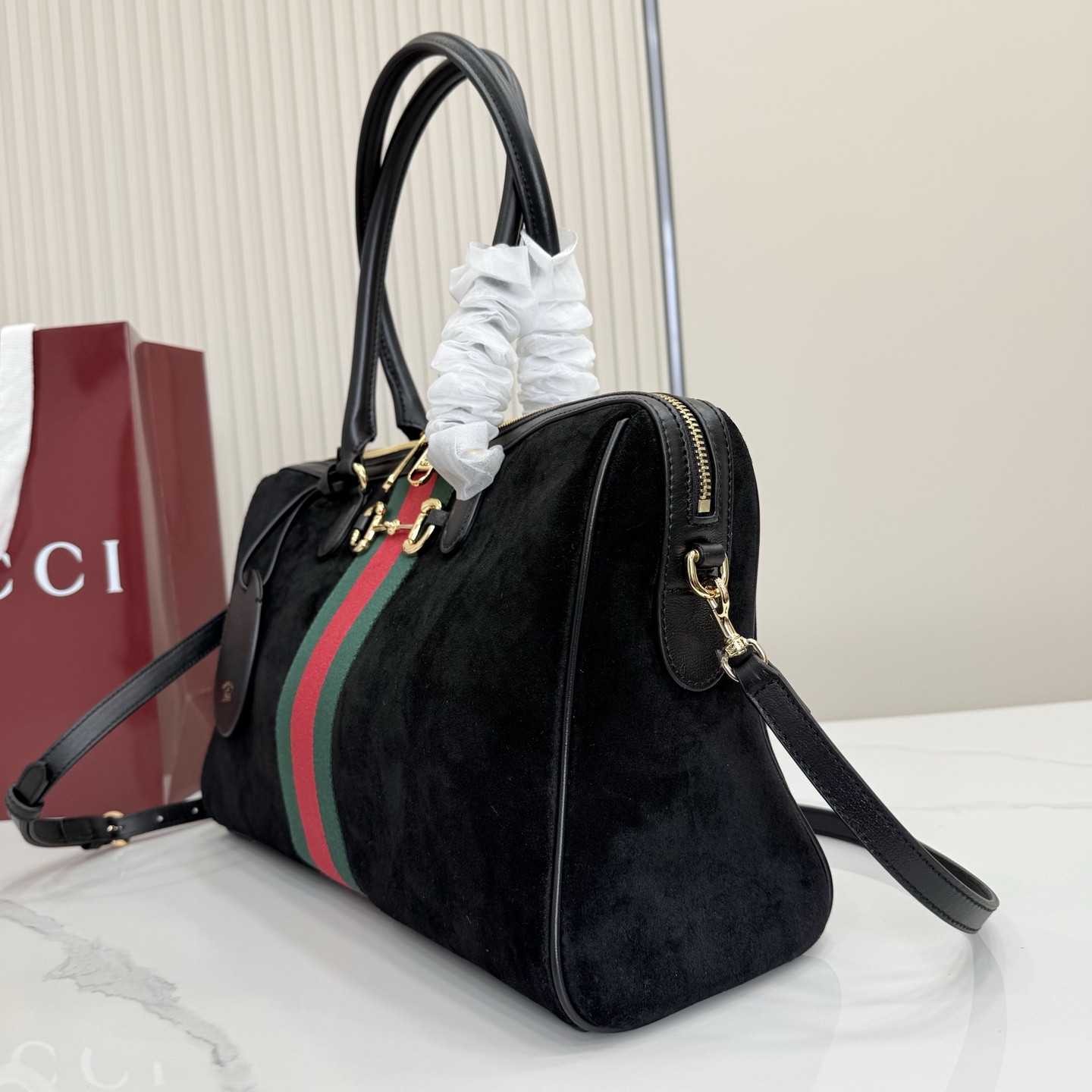 Bagsaaa Gvc*1 Borsetto large boston bag 866734 black suede - 38.5cm