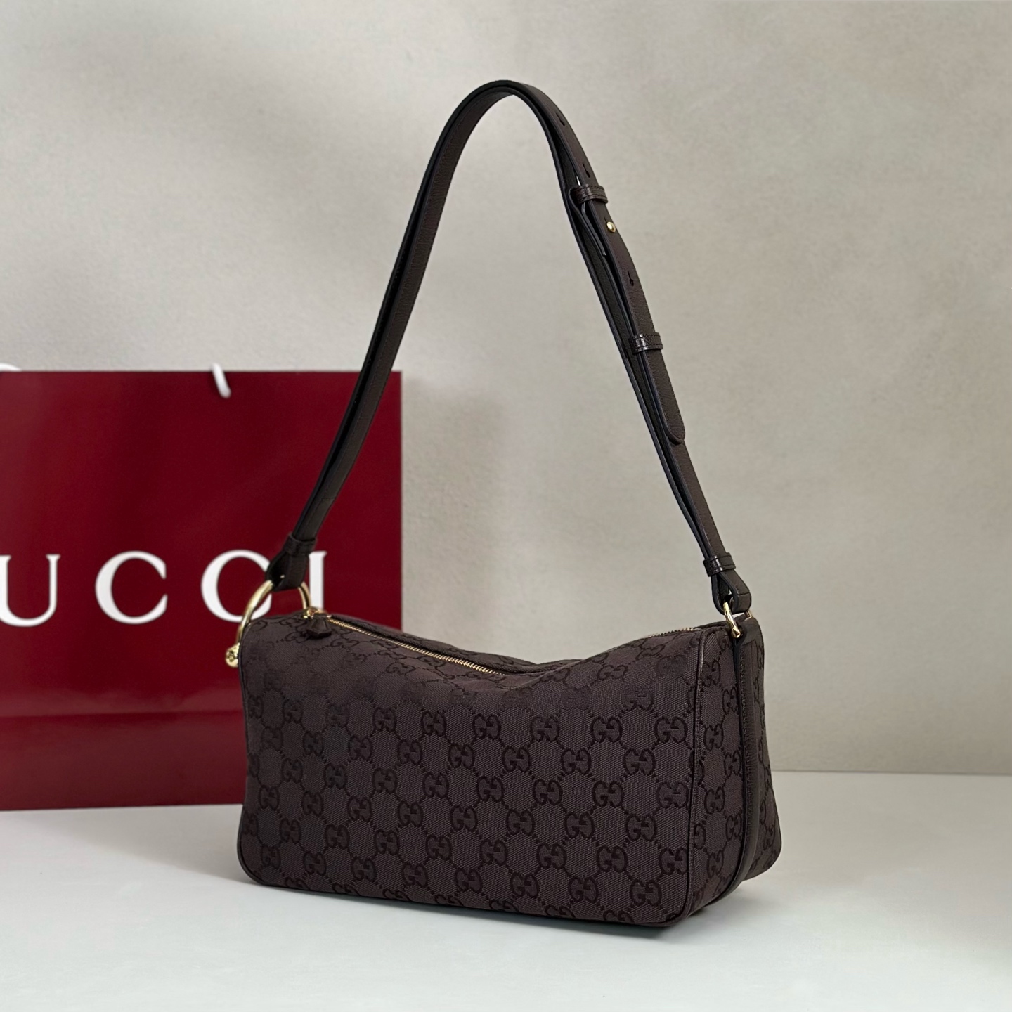 Bagsaaa Gvc*1 Half Horsebit medium shoulder bag 860787 dark brown suede - 31.5cm